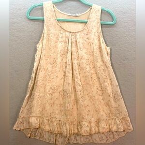 Tendenza Women Silk Sleeveless Floral Blouse Top Lined Ruffles Size S Made Italy